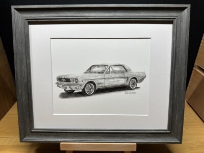 Drawing of a 1964 Ford Mustang Coupe Car #1 Graphite Pencil Art Sketch Picture