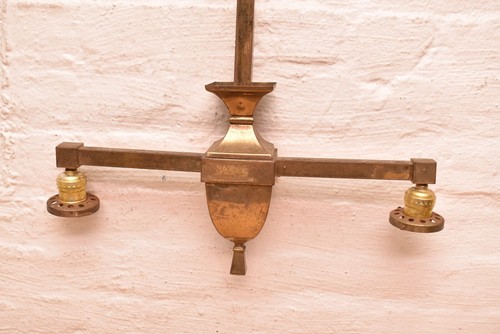 Vintage Antique Mission Arts & Crafts Brass Pendant Chandelier Light Fixture - Picture 7 of 8