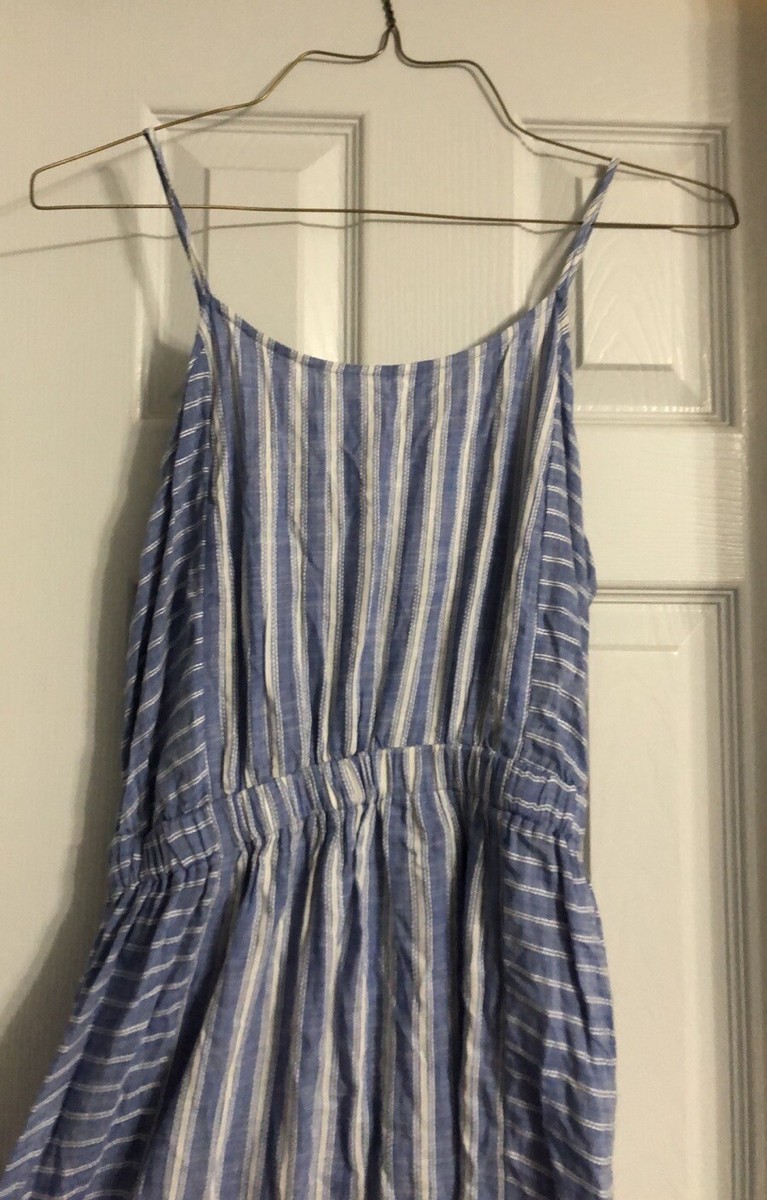 LOFT Beach Lightweight Blue and White Striped Strappy Tie Back Midi Dress Medium