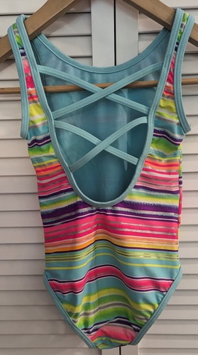 SO Girls 6/6x One Piece Swimsuit, Striped, Teal, Summer, Fun, Colorful, Kids - Picture 4 of 7