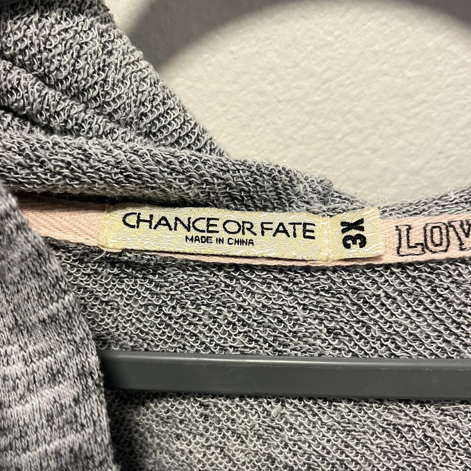 VETEMENTS Felpa con cappuccio Chance Or Fate donna grigia "Love" tasca maniche lunghe taglia 3X