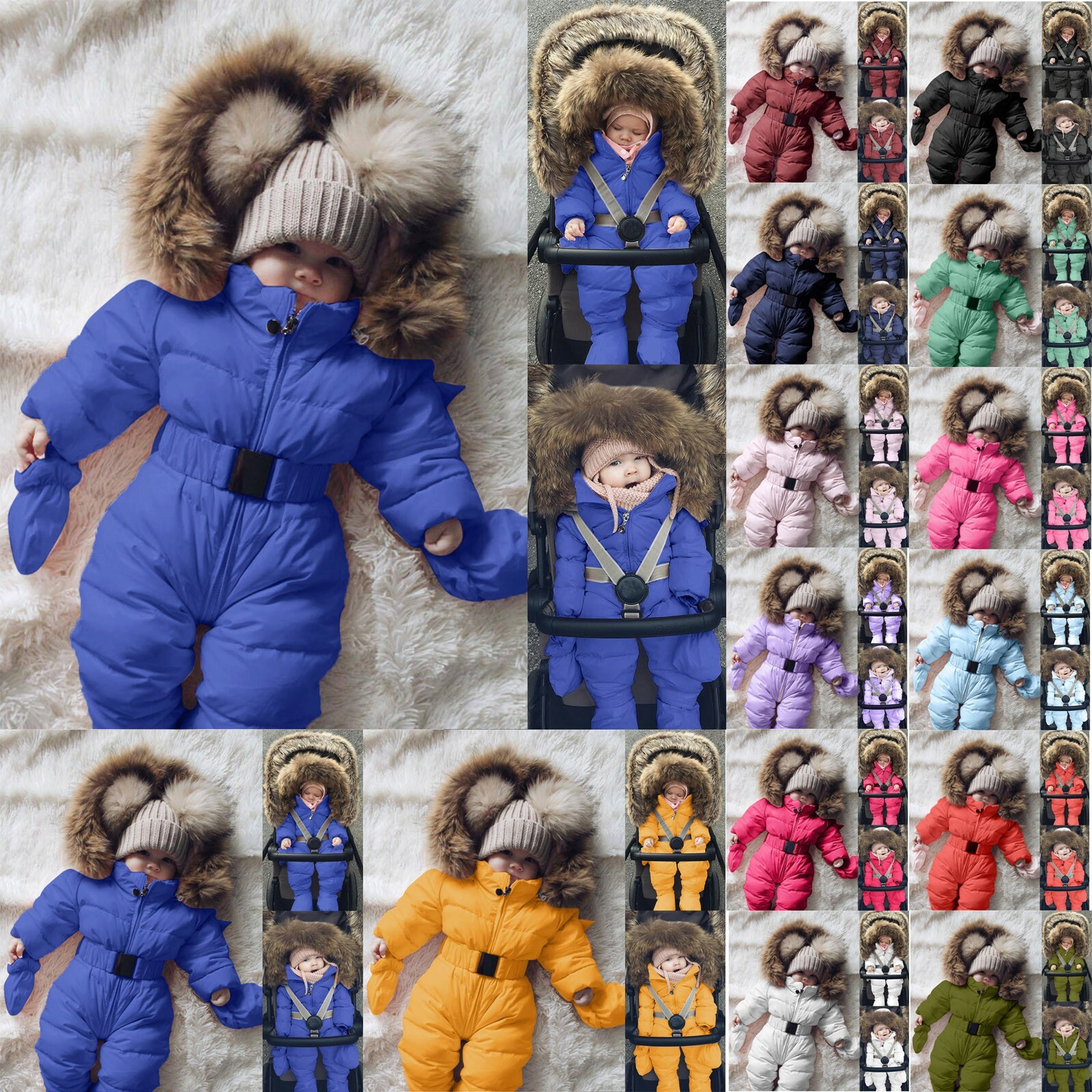 Toddler Baby Boys Girl Winter Snowsuit Romper Hooded Jacket Jumpsuit Coat  Outfit