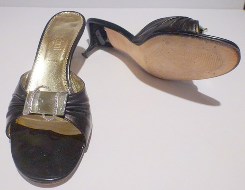 Versani Black Leather Rhinestone High Heel Open Back Size 9 1/2 B ($108.00) - Picture 2 of 5