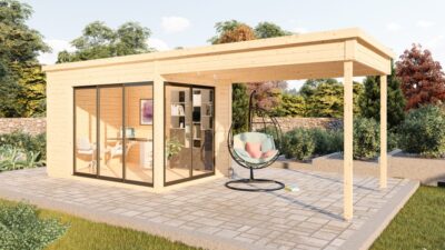 Gartenhaus Flachdach aus Holz 3,6x2,5m Gerätehaus 45mm Blockhaus Sydney 30 Plus