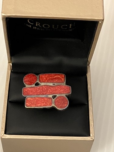 Vintage Art Deco gemarkt Sterlingsilber rot emailliert eleganter Ring Größe N,5, 11 gm