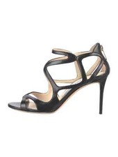 JIMMY CHOO Black Leather Sandals Size 6 IT 36 Good Used Cond.  Box  Dust Bag