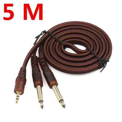 5M Dual 6.3 6.35 mm To 3.5 mm Jack Plug Cable Male Audio High Shielding Cable