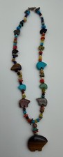 Vintage Bear Zuni Fetish Stone Bead Native Am. Sterling Pendant Necklace 925
