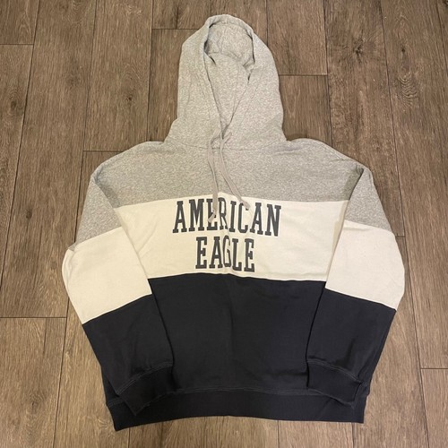 American Eagle Damen Sweatshirt Gr. S blau grau weiß Hoodie Logo - Bild 1 von 6