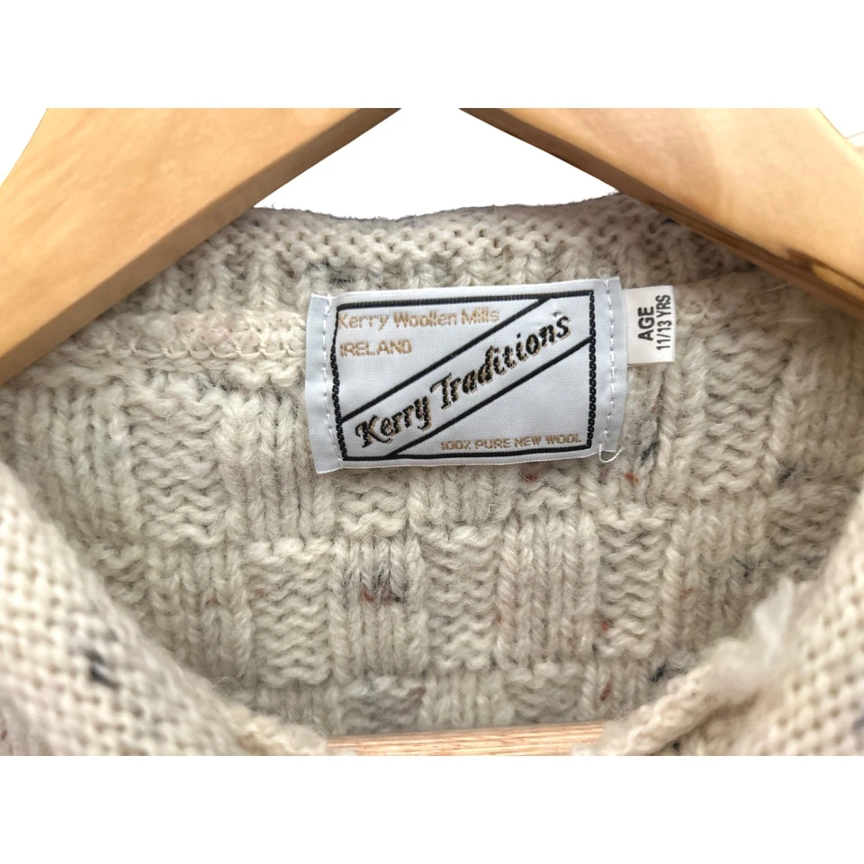 Vintage Kerry Traditions Ireland Wool Cream Aran Sweater Kids Sheep Embroidery - Image 3 of 4