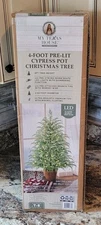 My Texas House 4FT Pre-Lit Cypress Pot Artificial Christmas Tree 4 Foot NEW
