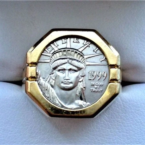 Men's Men 1/10 oz Platinum American Eagle Liberty Coin 14K Gold Signet RING