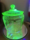 Anchor Hocking Princess Green Uranium Depression Glass Jar With Lid Vintage READ
