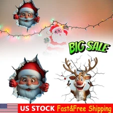 3D Reindeer Break-Through Wall Decal, Vinyl Christmas Wall Stickers KU