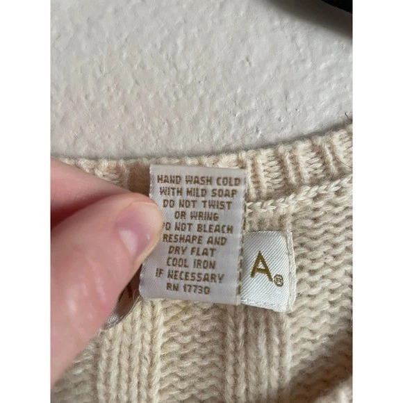 Suéter Grueso De Colección Y2K Años 90 MERONA Crema Tejido con Cable Lana de Cordero Angora XL Pescador Foto 3 de 4