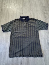 NWT Cherokee Mens Short Sleeve Collared Polo Shirt Green And blue Stripes Size L