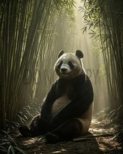 Giant Panda Bamboo Forest Mystical Sunbeams Wildlife Art Print