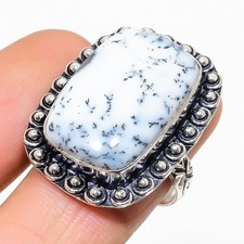 Natural Dendrite Opal Gemstone 925 Sterling Silver Ring Size 9 i520