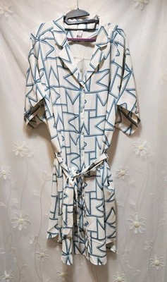 Wynne Layers Womens 2X White Blue Shirt Dress Maxi Business Kaftan Laganlook 