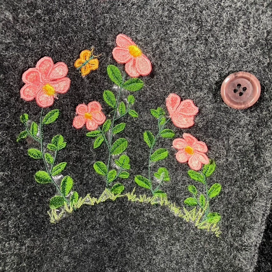 Chaqueta de Lana Reciclada Talbots Gris Bordada a Mano Floral Cottagecore Mediana Foto 2 de 4