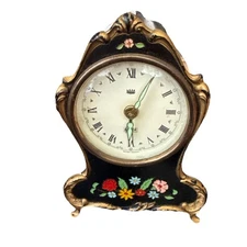 Antique Maytime Black Floral Swiss Musical Clock Needs Repair Won’t Wind Up