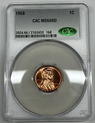 1958 Lincoln Wheat Cent CAC MS66 RD | Brilliant Red | Gem Example