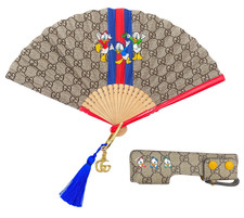 GUCCI x Disney Donald Duck Huey Dewey Louie Folding Fan Sensu Tassel 693661 Auth