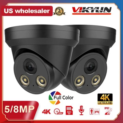 Black Vikylin 4K 8MP 5MP Full Color Security IP Camera Home Outdoor POE Mic CCTV