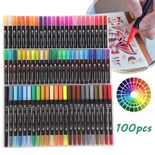100 Dual Tip Colouring Pens Felt Tip Pens Art Markers Colouring Brush Fineliner