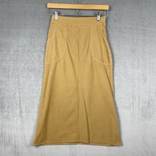 Vtg 90s Three Dots Skirt Womens XS Midi Tan Corduroy Rachel Greene Made in USA