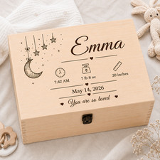 Personalized Baby Keepsake Box Wooden Memory Box for Name, Birth Date Quote