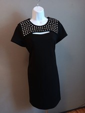 NEW $175 Michael Kors Size 8 Black Studded Cutout Short Sleeve Shirt Dress