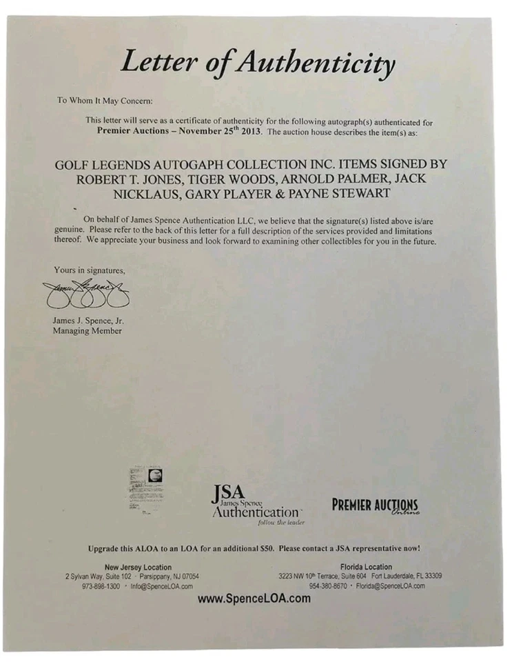 Payne Stewart Authentic Signed Autographed Cut w JSA LOA COA - Image 2 of 2