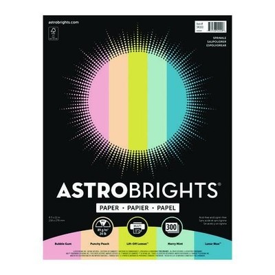 Astrobrights Color Paper - ''Sprinkles'', 24 lb Bond, 8.5 x 11, Assorted, 300/Pack