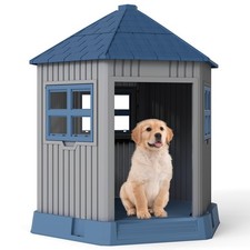 COSTWAY Outdoor Dog House Large Doghouse Puppy Shelter w/ 2 Windows Blue