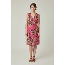 Ralph Lauren Sleeveless Surplice Sheath Dress Vibrant Fuchsia Paisley Print Sz 8