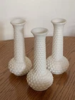 Lot of 3 Vintage EO Brody White Milk Glass Hobnail Bud Vases Retro Decor USA