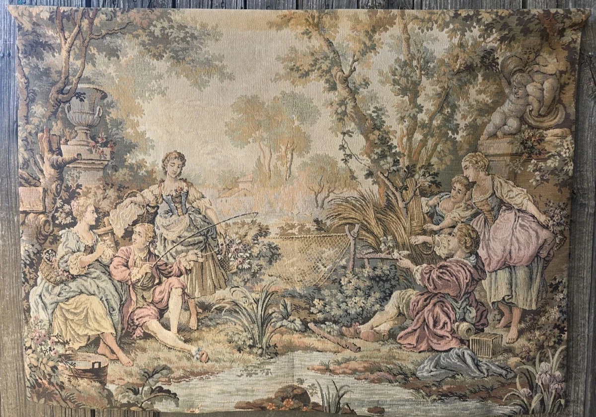Grande Tapisserie Murale Ancienne Française Vendange 185x97,5 Cm