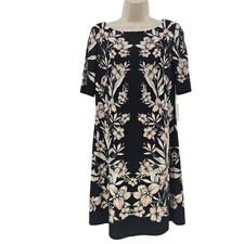 Eliza J Dress Womens Size 6 Black Pink Floral Short Sleeve Midi Stretch New