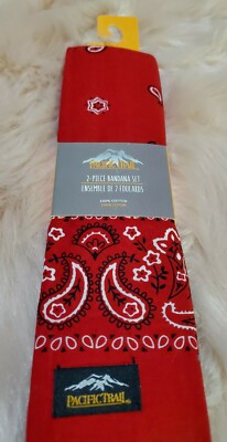  Pacific Trail New Columbia   2 Pcs Bandana Set Head Scarf 100% Cotton Rad/Black