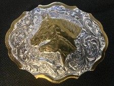 Two Horse Heads Beautiful Ornate Rodeo Cowboy Two Tone Belt Buckle by Crumrine