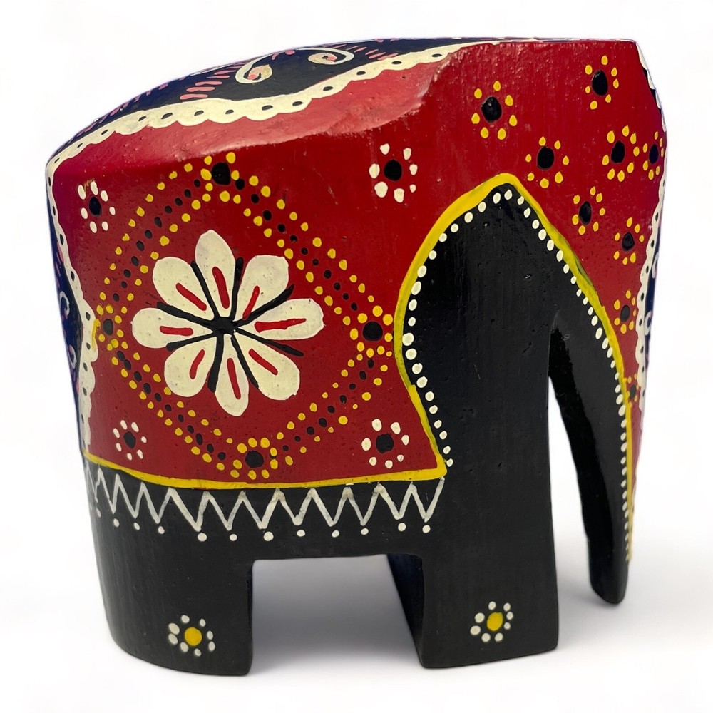 Vintage Red Wooden Elephant Figurine PW Ceylon 3