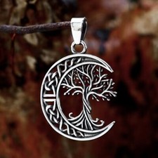 Silver Celtic Moon Tree of Life Pendant Necklace Chain Men's Jewelry Gift