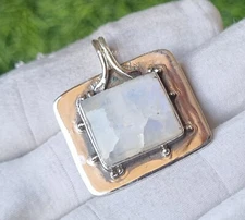 Moonstone Rectangle  Gemstone Pendant 925 Sterling Silver Handmade Gift PG2483