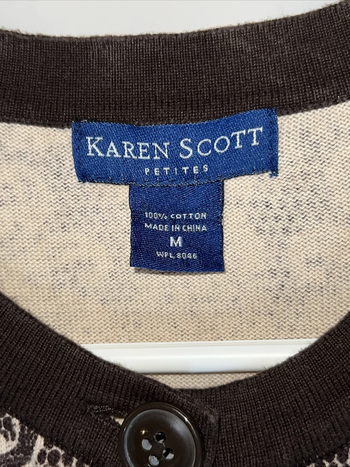Cardigã Karen Scott Feminino M Suéter Marrom/Creme Paisley 100% Algodão - Imagem 2 de 4