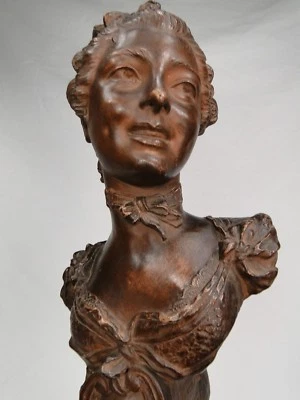 EMILE GUILLEMIN SUPERBE BUSTE JEUNE FEMME TERRE CUITE FIN XIXè 1900 ART NOUVEAU - Photo 1/4