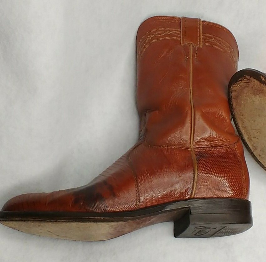Justin Cowboy Boots Lizard Skin Brown Mens Sz 8.5 D V… Gem
