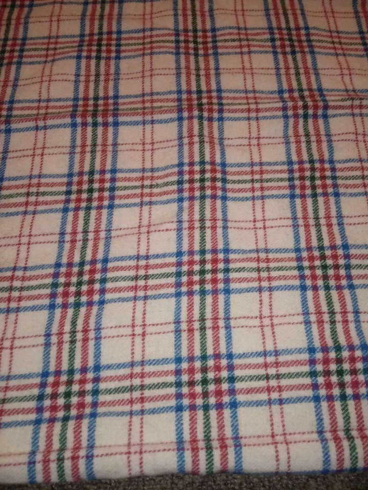 WOOLRICH PLAID THROW BLANKET THIN BLUE/OFF WHITE/GREEN/PURPLE 58" x 58" - Image 2 of 4