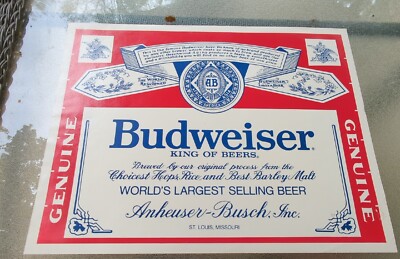 HUGE BUDWEISER BEER DECAL COOLER STICKER LABEL KING OF BEERS ANHEUSER BUSCH VTG