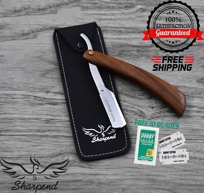 Professional `Wood Barber Hair Shaving Razor Straight Blade Folding Knife CE